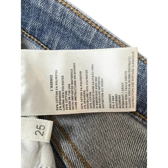 L’Agence Jeans Audrina Size 25 Blue Destructed Knee Crop Straight Leg Denim - Picture 9 of 11